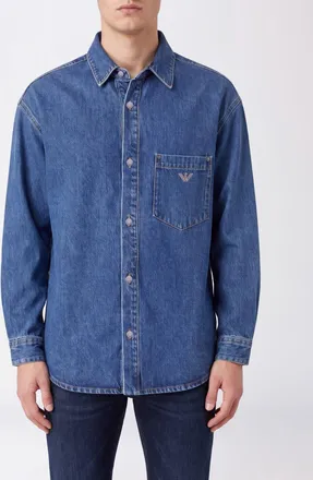 Emporio Armani Camicia in denim di cotone relaxed fit con logo Eagle