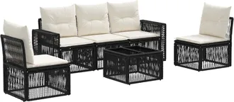 vidaXL Conjunto De Sof&aacute;s De Jard&iacute;n 6 Uds. Negro Y Blanco Crema Vidaxl