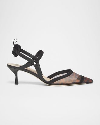 Fendi Colibri FF Mesh Slingback Kitten-Heel Pumps