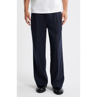 Krost Stripe Pleated Twill Pants in Dark Navy at Nordstrom, Size Medium