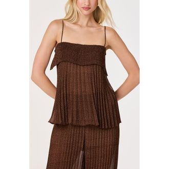 ASTR the Label Jantine Pleated Top in Brown Polkadot at Nordstrom, Size X-Large