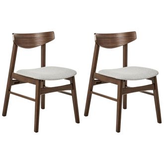 Beliani Conjunto De 2 Sillas De Comedor Retro Sin Reposabrazos Asiento De Tela Gris Estructura De Madera Maciza Oscura Smiley