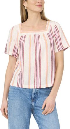 Vince Camuto Square Neck Flutter Sleeve Linen-Blend Blouse