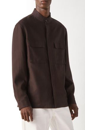 Ermenegildo Zegna Oasi Lino Overshirt in Dark Brown at Nordstrom, Size Xx-Large