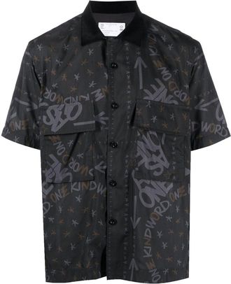 sacai graphic-print short-sleeve shirt - men - Polyester - 4 - Black