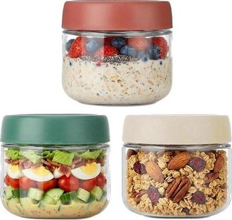No Brand Tarro Para Avena Nocturna, Tarro Para Pud&iacute;n De Semillas De Ch&iacute;a Con Tapa, Tap&oacute;n De Rosca A Prueba De Fugas, Boca Ancha, Vidrio De 295 Ml, Juego De Tre