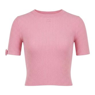 Courr&egrave;ges Buckle Rib Knit T-shirt - female - Courr&egrave;ges - T-Shirts - Pink - M - Tops