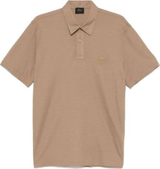 Brioni Polo met geborduurd logo korte mouw - Heren - Polos - Bruin - 3XL - Tops