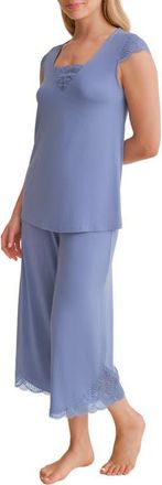 Fleur't Belle &Eacute;poque Lace Trim Knit Capri Pajamas in Denim at Nordstrom, Size Xx-Large
