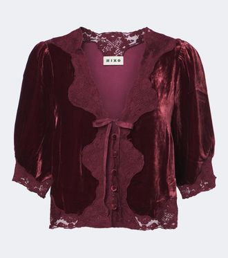 Rixo Ursula lace-trimmed velvet top