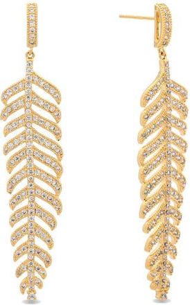 Eye Candy Los Angeles Camila Feather Cubic Zirconia Drop Earrings in Gold at Nordstrom Rack