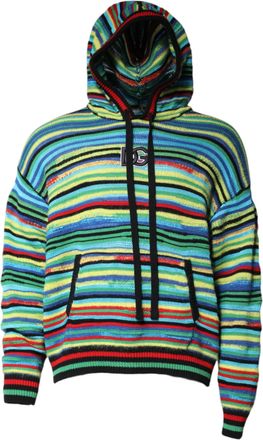 Dolce & Gabbana Mens Striped Knit Hoodie Pullover - Black Cotton - Size EU 48 (Mens)