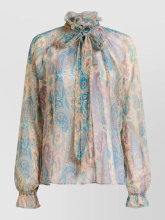 Etro long sleeve paisley silk bow blouse