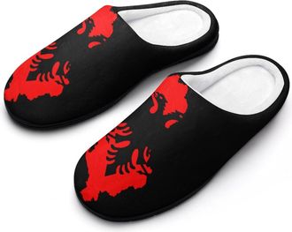 Generic Flag Map of Albania Mens House Slippers Memory Foam Washable Cotton Slip on Home Shoes