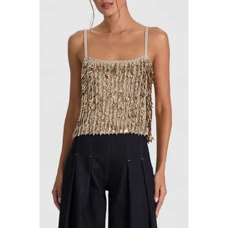 Alice & Olivia Nicolette Sequin Camisole in Sand/gold at Nordstrom, Size X-Large