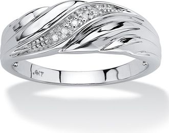 Palm Beach Jewelry Mens Diamond Accent 10k White Gold Swirled Wedding Band Ring