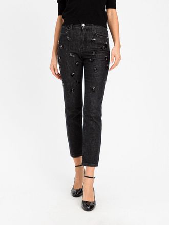 Twin-Set Jeans cropped slim fit in denim a vita alta con paillettes