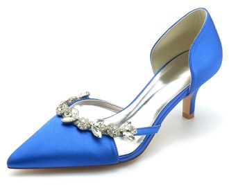 Minitoo Womens Elegant Bridal Heels Kitten Low Heel Wedding Evening Prom Pumps Shoes BR041 Royal Blue UK 4.5