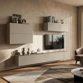 Dmora Pared Modular Gate, Mueble De Sala, 5 Estantes, Apertura De Puerta, Beige