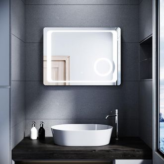 Sonni Led specchio bagno antiappannamento specchio bagno 80 x 60 cm bagno con interruttore touch illuminazione Specchio cometico con presa rasoio - Sonni