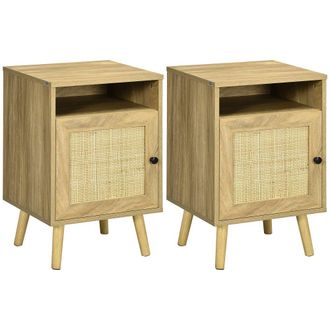HOMCOM Mesitas de noche 39x35x60 cm madera natural