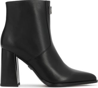 Kazar Gun Metal Monogrammed Leren Enkellaarsjes - Dames - Laarzen met Hak - Zwart - 39 EU - Leer - Schoenen