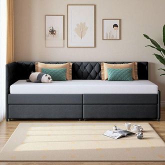 OEM Sof&aacute; Cama Convertible - 90x200cm - Terciopelo Gris - Dise&ntilde;o Moderno - 2 Plazas