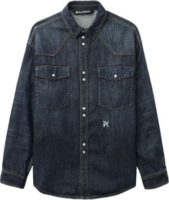 Palm Angels logo-embroidered denim shirt - men - Cotton - M - Brown