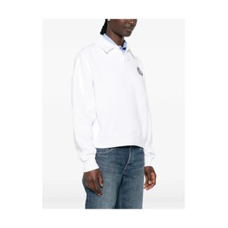Sporty & Rich Serif Logo Geborduurd Sweatshirt - Dames - Sweatshirts - Wit - S - Katoen - Hoodies & sweatvesten