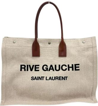 Saint Laurent Pre-owned Tote Bags, female, Brown, Size: ONE SIZE Pre-owned Rive Gauche Canvas Leather Tote Bag