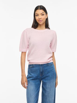 Vila Kurzarmpullover VILA VIDALO O-NECK S/S KNIT TOP - NOOS, Damen, Gr. XXL, cherry blossom, Strick, Obermaterial: 100% Baumwolle, unifarben, regular fit n