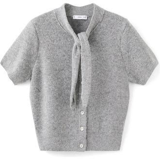 Mango Short Sleeve Cardigan with Front Tie in Grey at Nordstrom Rack, Size Medium