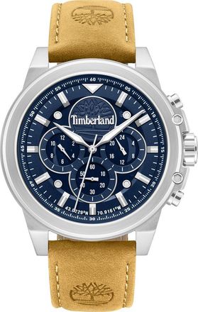 Timberland Fast Strike Chronograph Leather Strap Watch, 46mm in Brown Dark at Nordstrom