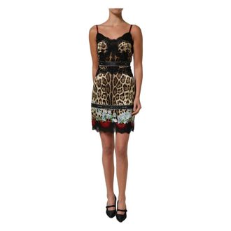 Dolce & Gabbana Short Dresses, female, Multicolor, Size: XS Floral-print Lace-trimmed Silk-Blend Mini Dress