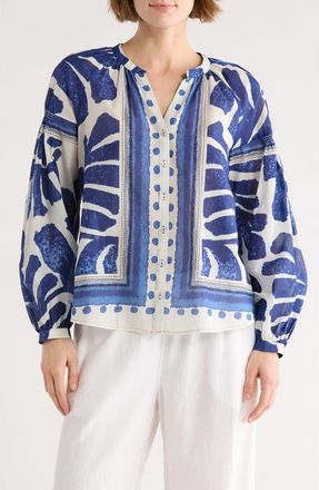 Daniel Rainn Long Sleeve Cotton Top in R389 Navy at Nordstrom Rack, Size X-Large