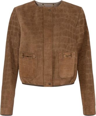 Elisabetta Franchi Alligator-Print Su&egrave;de Jas - Dames - Leren en Su&egrave;de Jassen - Bruin - S - Su&egrave;de - Jassen