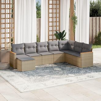 vidaXL Juego De Sof&aacute;s Jard&iacute;n Con Cojines Beige Mezcla 8 Pzas Rat&aacute;n Pe Vidaxl