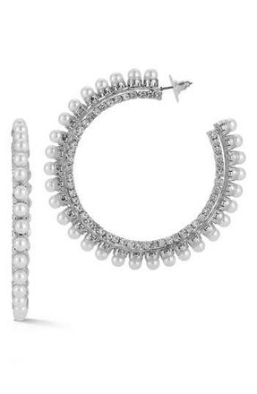 Sphera Milano Faux Pearl & Cubic Zirconia Hoop Earrings in Silver at Nordstrom Rack