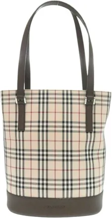 Burberry Beige Brown Cotton Handbag Tote Bag (Pre-Owned)