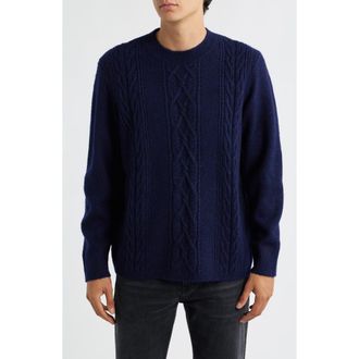 Wax London Hyatt Brushed Cable Crewneck Sweater in Navy at Nordstrom Rack, Size Medium