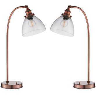 Loops 2 PACK Industrial Curved Table Lamp Tarnished Copper Glass Modern Bedside Light