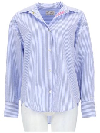 MC2 Saint Barth Blue Striped Cotton Embroidered Shirt