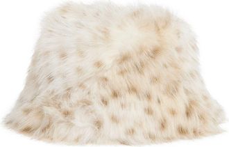 La Fiorentina Plush Faux Fur Bucket Hat in Beige at Nordstrom Rack