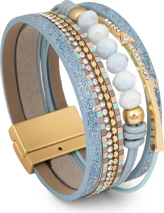 Saachi Beaded Leather Multistrand Bracelet in Light Blue at Nordstrom Rack