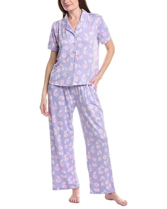 Vera Bradley 3Pc Notch Collar Top, Short & Pant Pajama Set