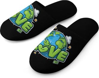 Generic Love Earth Mens Slippers Warm Non-Slip Houes Shose Spa Slipper for Home Bedroom