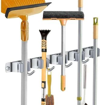 OEM [mai Usato]porta Scopa Da Parete, Supporto Per Scopa In Acciaio Inox, Ganci Portaoggetti Per Cucina, Lavanderia, Organizzazione Del Garage (5 Scompart