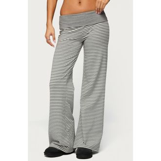 Edikted Meggy Stripe Foldover Pants in Gray-And-White at Nordstrom, Size X-Small