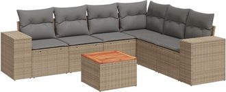 vidaXL Set Sof&aacute;s De Jard&iacute;n 7 Piezas Y Cojines Rat&aacute;n Sint&eacute;tico Beige Vidaxl