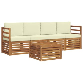 vidaXL Conjunto De Sof&aacute;s De Exterior Con Coj&iacute;n 5 Pcs Natural Y Crema Vidaxl